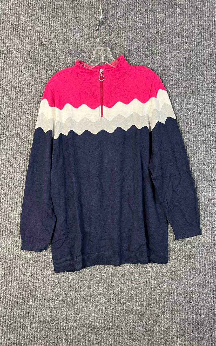 Sport Savvy Sweater Womens Plus 2X Scallop Intarsia Half Zip Preppy Knit Cotton